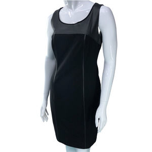Lafayette 148 Womens Size 2 Sheath Dress Black Leather Details Trim Zip Stretch